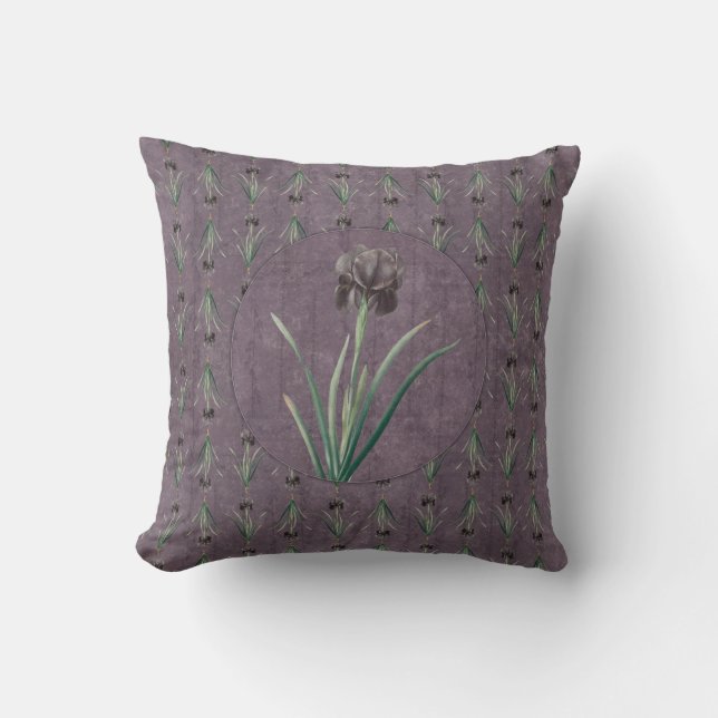 Coussin Iris noir sur une tapisserie antique (Recto)