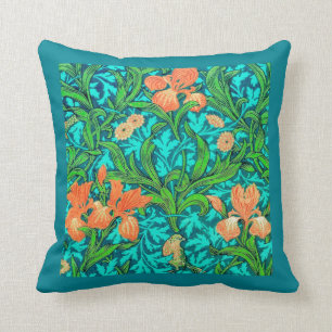 Coussin Iris, orange et turquoise de William Morris