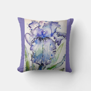 Coussin Iris violet art Aquarelle Fleur floral Cushion