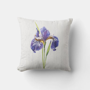 Coussin Iris Violet Sur Bois Blanchi
