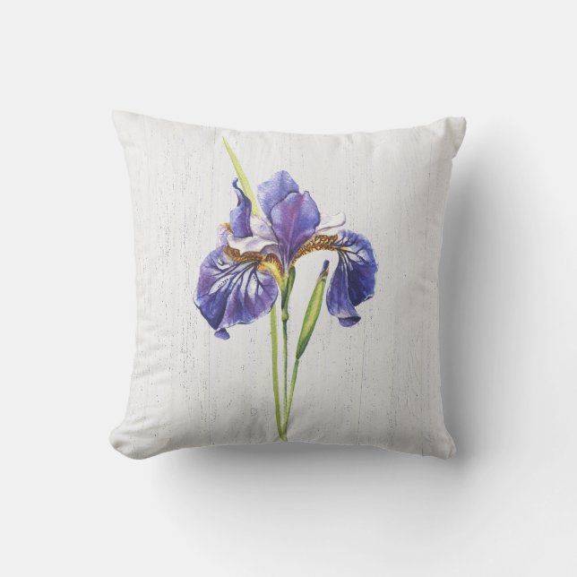 Coussin Iris Violet Sur Bois Blanchi (Recto)