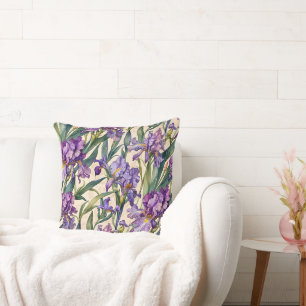 Coussin Iris violet sur Ecru Scroll