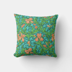 Coussin Iris William Morris, orange et turquoise