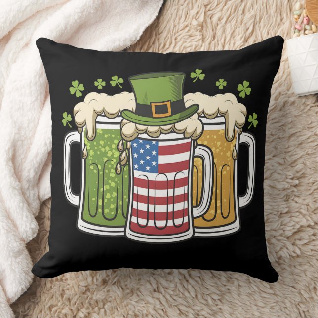 Coussin Irish Beer Irlande USA Drapeau américain St Patric (Couverture)