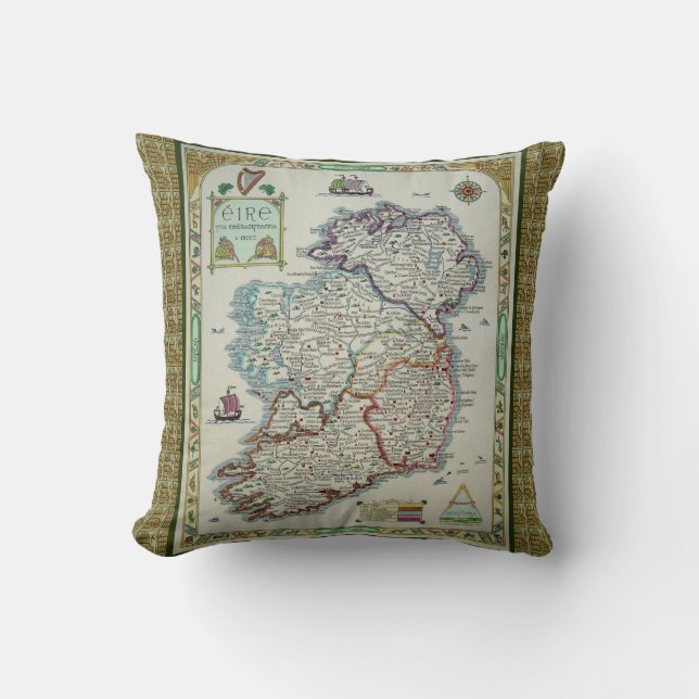 Coussin Irlande Carte - Irlandais Eire Erin Cushion Thaill (Recto)
