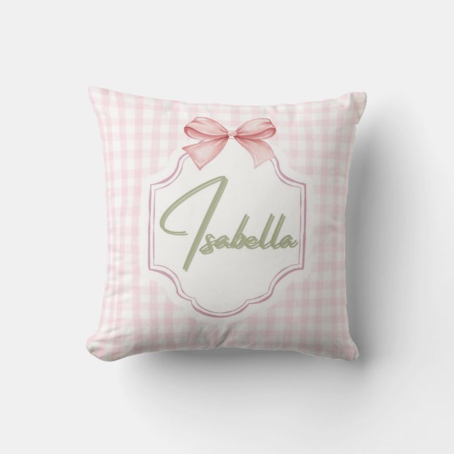 Coussin Isabella Personnalisé Pink Bow & En vichy Imprimer (Recto)