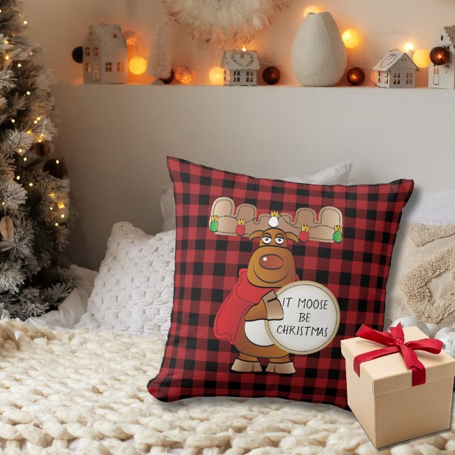 Coussin It Moose be Christmas Drôle Cartoon Personnalisé (Créateur téléchargé)