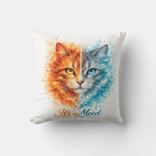 Coussin It’s a Mood Fire and Ice Cat Cute Artistic Cat (Recto)