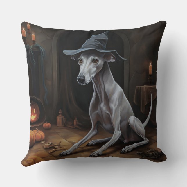 Coussin Italien Greyhound Citrouille Halloween effrayant (Verso)