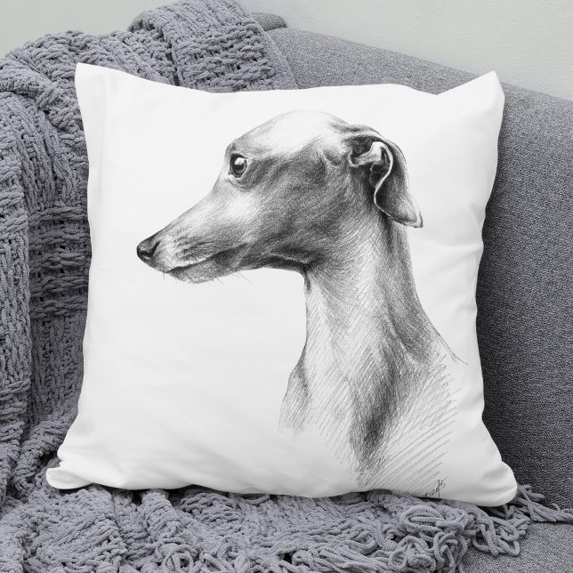 Coussin Italien Greyhound Whippet portrait de chien dessin (Créateur téléchargé)