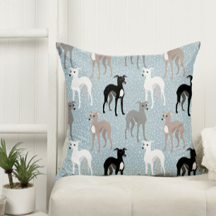 Coussin Italien Greyhounds Mid-Century Moderne Motif bleu
