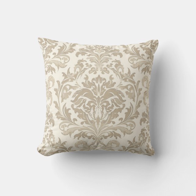 Coussin Ivoire Élégance Baroque Damassé Classique Antique (Recto)