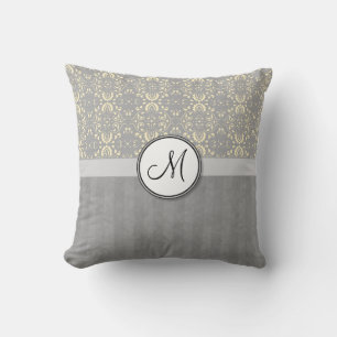 Coussin Ivoire sur la damassé argentée et rayures avec le