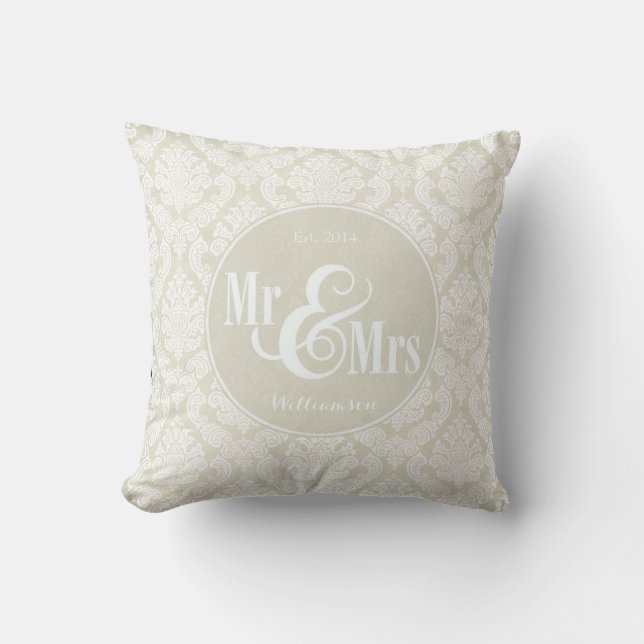 Coussin Ivory Damask "Mr & Mme" coussin, personnalisé (Recto)