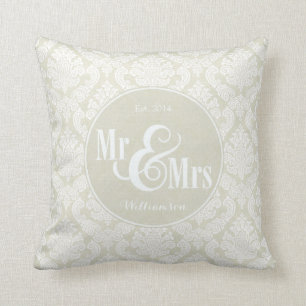 Coussin Ivory Damask "Mr & Mme" coussin, personnalisé
