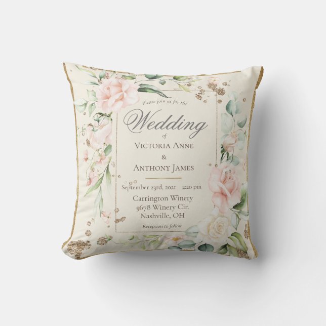 Coussin Ivory Rose Blush Romantique Mariage Floral (Recto)