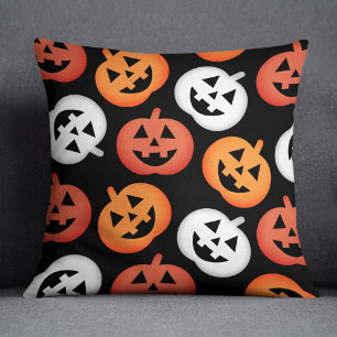 Coussin Jack-o'-lantern Citrouilles Black Halloween