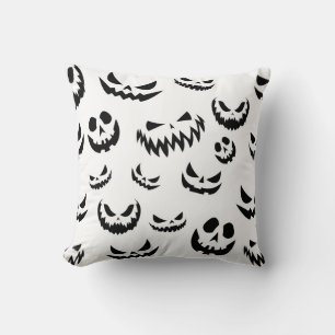 Coussin Jack-o'-lantern face Citrouille noir et blanc