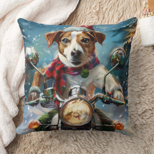 Coussin Jack Russell Chien équitation Moto Noël (Couverture)