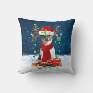 Coussin Jack Russell Terrier chien avec cadeaux de Noël