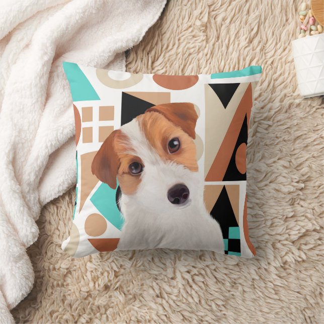 Coussin Jack Russell Terrier Chien Orange Géométrique (Couverture)