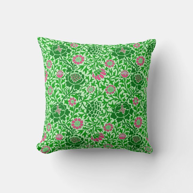 Coussin Jacobean Floral, Emerald et Lime Green (Recto)