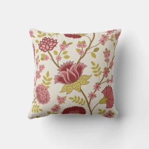 Coussin Jacobean Floral Lg Motif Reds Pinks Gold Crème