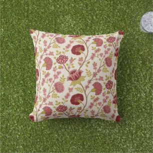 Coussin Jacobean Floral Pattern Rouge Rose Gold Crème