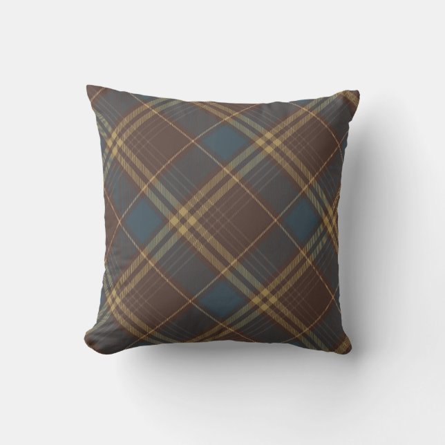 Coussin Jacquard bleu Brown Plaid Motif rustique (Recto)