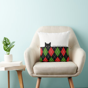 Coussin Jacquard de chat sournois rouge vert noir