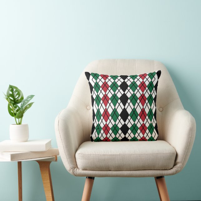 Coussin Jacquard géométrique rouge vert noir (Chaise)