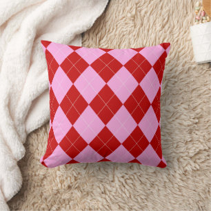 Coussin Jacquard preppy Tartan Diamond Plaid Rouge rose