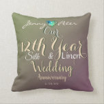 Coussin Jade, 12e anniversaire de Mariage<br><div class="desc">N'est-ce pas une façon vintage et fraîche de marquer votre journée spéciale ? un bel coussin pour observer votre 12e anniversaire mariage en caractères vintages,  vos noms,  soie et lin,  et mon graphisme de coeur sophistiqué.</div>