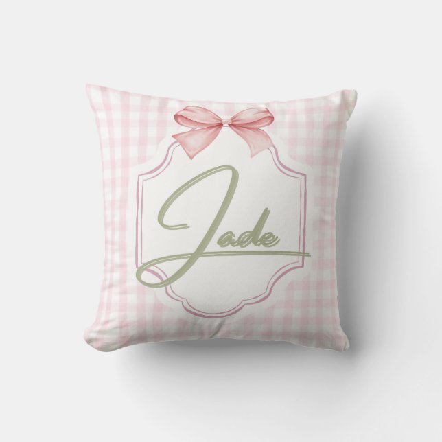 Coussin Jade Baby Girl Nursery Bow&En vichy personnalisé (Recto)