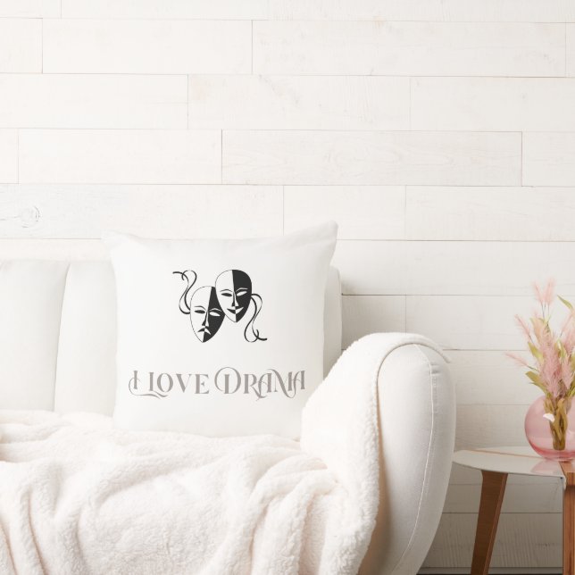 Coussin J'adore le drame, les masques de théâtre, les arts (Canapé)