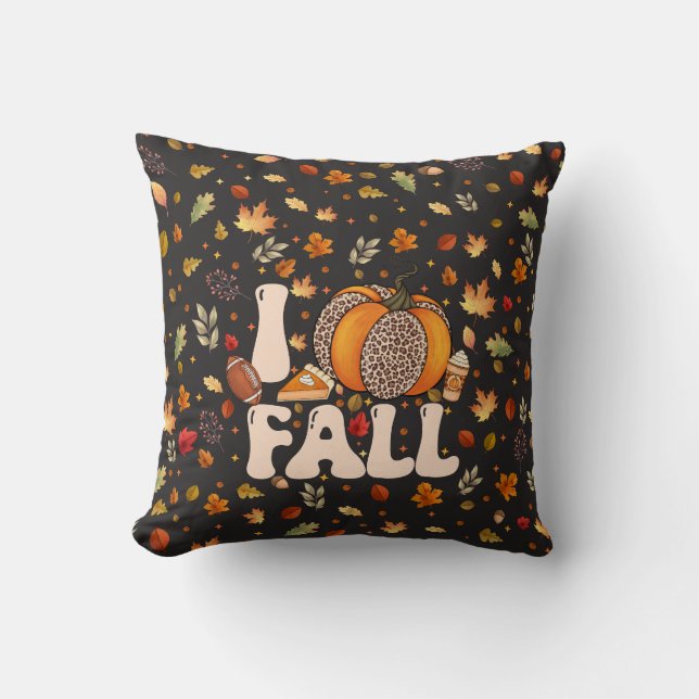 Coussin J'adore le motif de citrouille orange d'automne (Recto)
