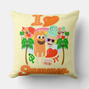 Coussin J'adore l'été Collage de style cartoon kawaii épiq