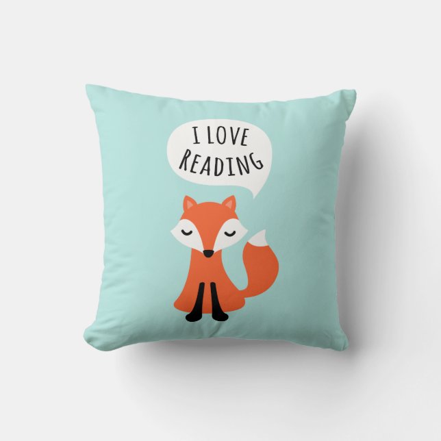 Coussin J'adore lire le mignon renard de dessin animé sur  (Recto)