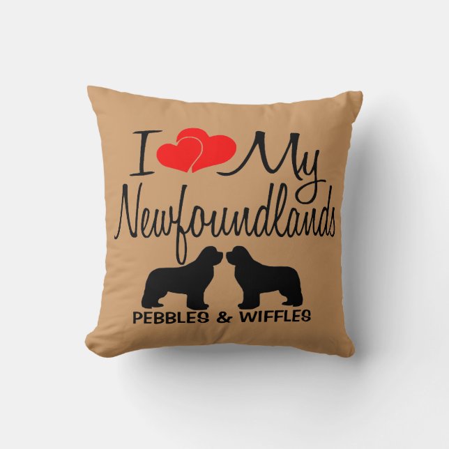 Coussin J'adore mes deux chiens de Terre-Neuve (Recto)