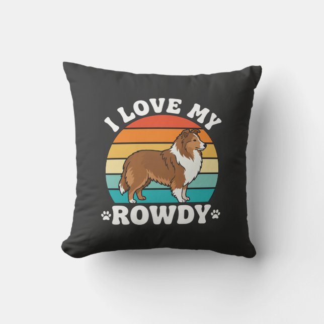 Coussin J'adore mon Sheltie rétro turbulent (Recto)