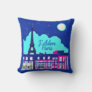 Coussin J'adore Paris - Imaginaire Paris sous une Pleine l