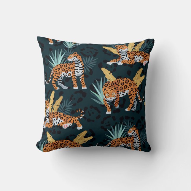 Coussin Jaguar Palms sans couture Motif Vintage (Recto)