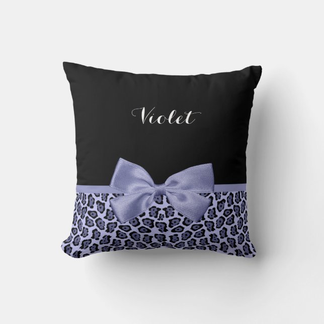 Coussin Jaguar Purple Girl Print Lavender Bow avec nom (Recto)