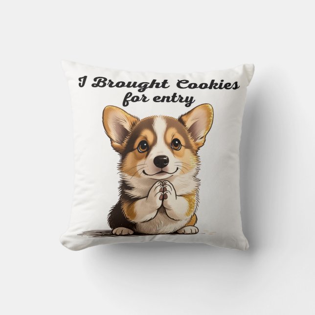Coussin "J'ai apporté des biscuits" Dessin au stylo et enc (Recto)