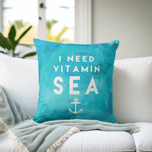 Coussin J'ai besoin de vitamine Mer Aquarelle Turquoise Ci