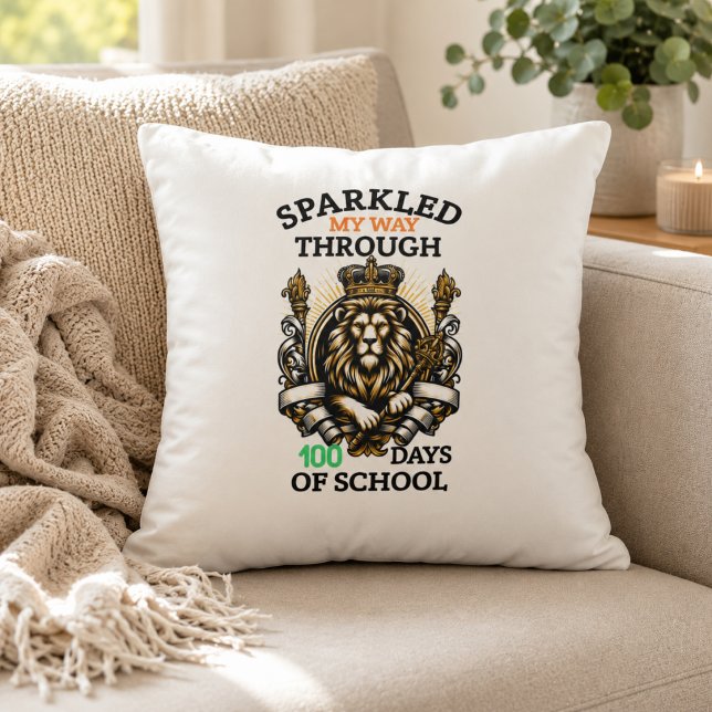 Coussin J'ai brillé mon chemin à travers 100 jours 100e jo (I Sparkled My Way Through 100 Days 100th Day Throw Pillow)