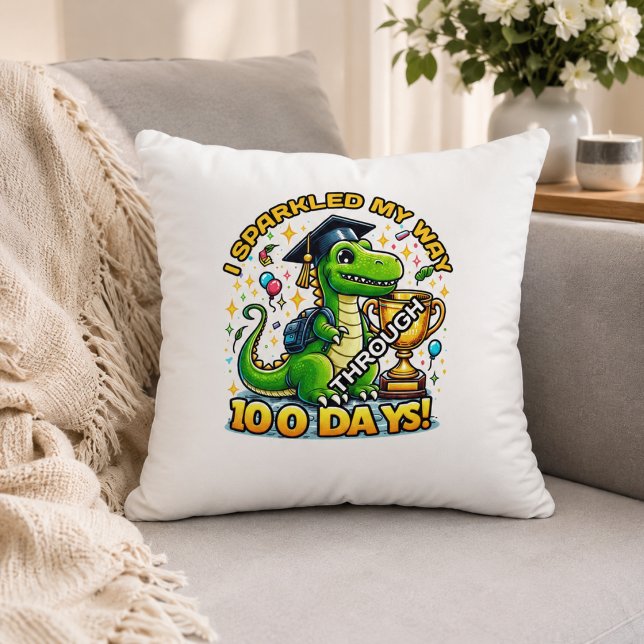 Coussin J'ai brillé mon chemin à travers 100 jours 100e jo (I Sparkled My Way Through 100 Days 100th Day Throw Pillow)