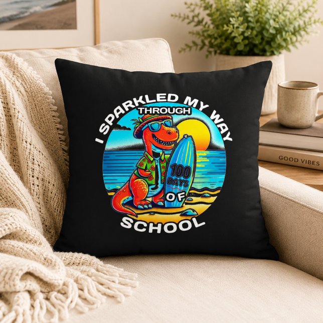 Coussin J'ai brillé mon chemin à travers 100 jours 100e jo (I Sparkled My Way Through 100 Days 100th Day Throw Pillow)