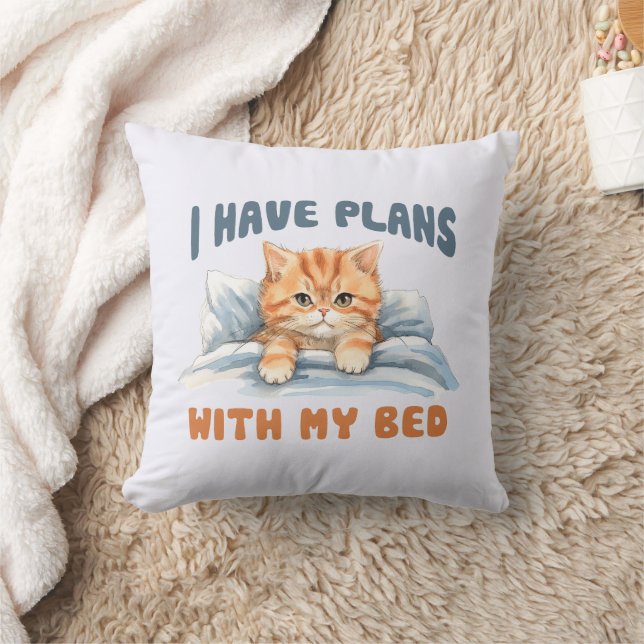 Coussin J'ai des plans avec mon lit - Cosy Orange Chat (Couverture)