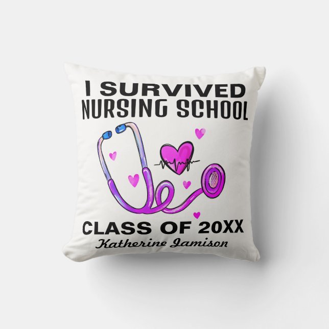 Coussin J'ai survécu à l'école de soins infirmiers (Recto)